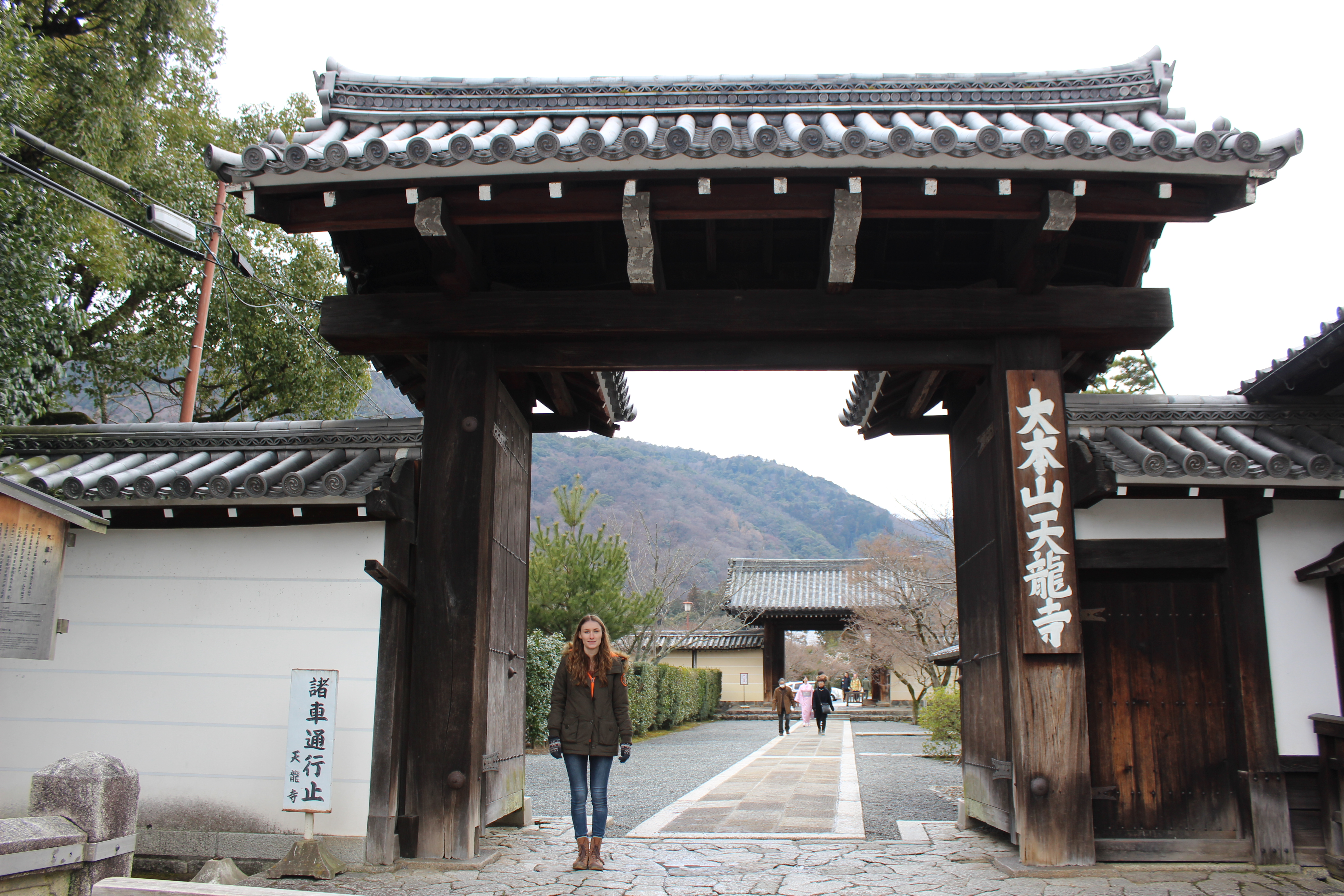 Sarah at the temple entrance