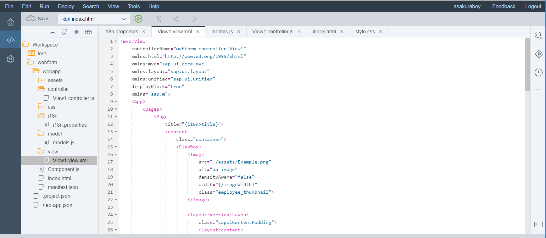 Screenshot of a local install of the SAP Web IDE dashboard
