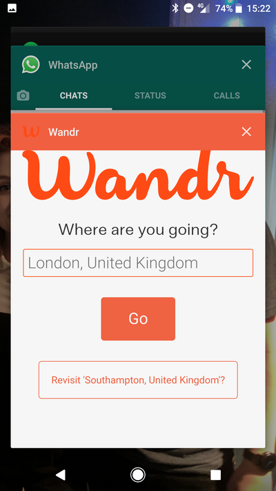 Wandr launched as a PWA from my mobile's homescreen